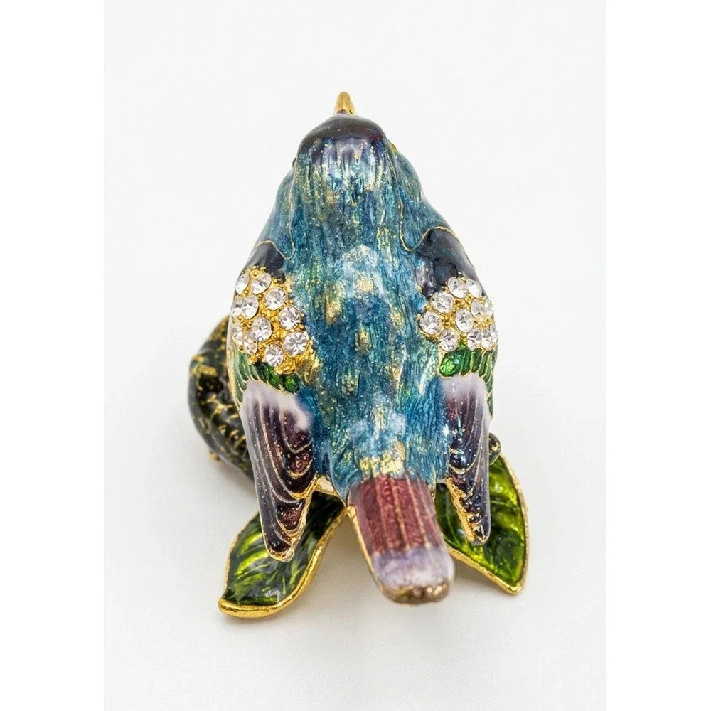 Bejeweled Bird Trinket Box, Enamel & Rhinestone Trinket Box, Blue Bird